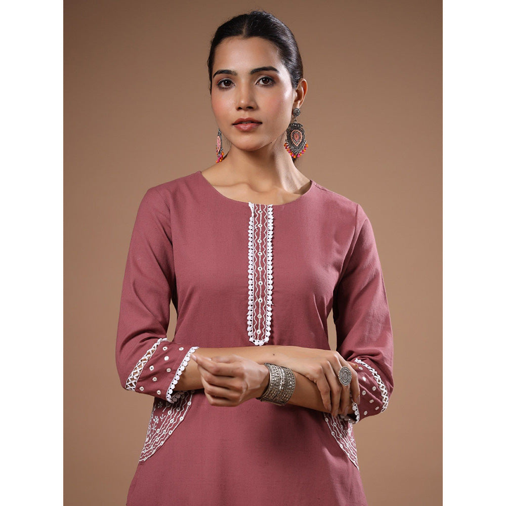 FASHOR Mauve Embroidered Kurta with Palazzo (Set of 2)