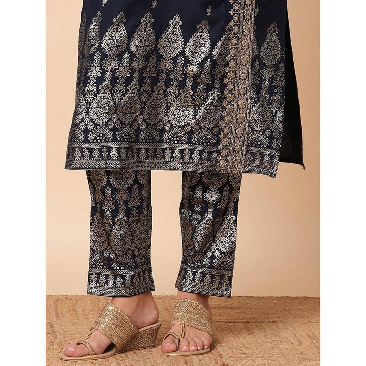 FASHOR Ethnic Printed Sequins Embroidered Angrakha Kurta with Pant and Dupatta (Set of 3)