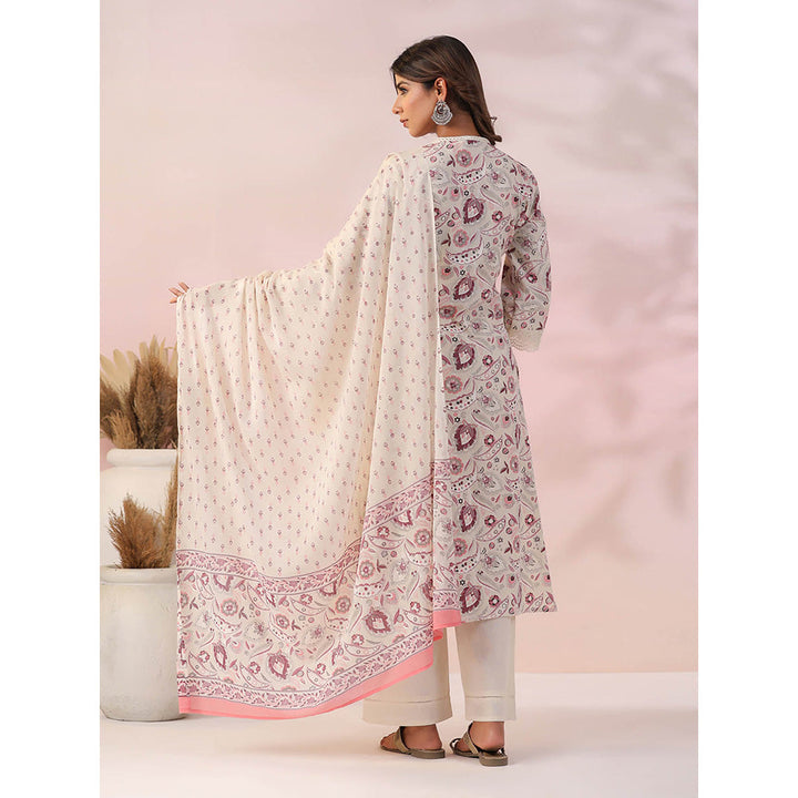 FASHOR Floral Print Resham Embroidered Lace Work Kurta with Palazzo and Dupatta (Set of 3)