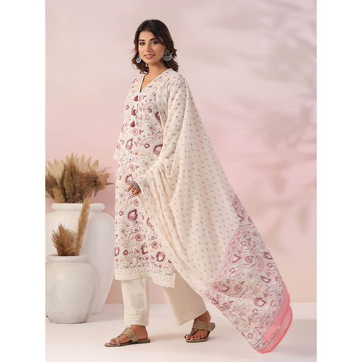 FASHOR Floral Print Resham Embroidered Lace Work Kurta with Palazzo and Dupatta (Set of 3)
