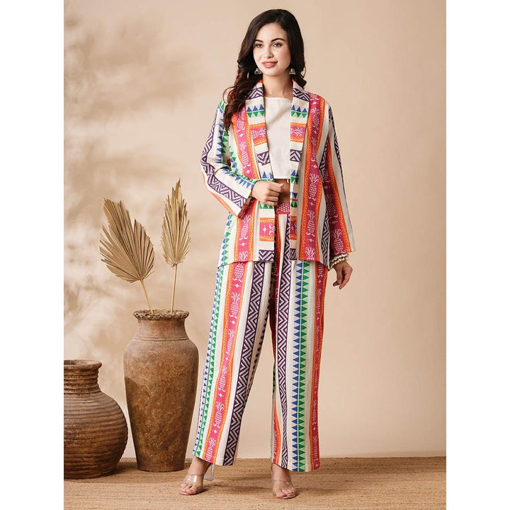 FASHOR Multi-Color Woven Handloom Co-Ord (Set of 3)