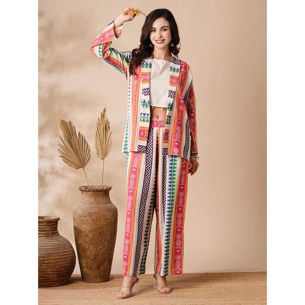 FASHOR Multi-Color Woven Handloom Co-Ord (Set of 3)