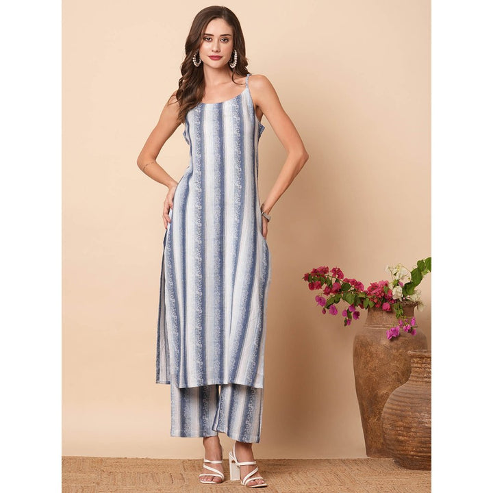 FASHOR Blue Ethnic Woven Striped Co-Ord (Set of 2)