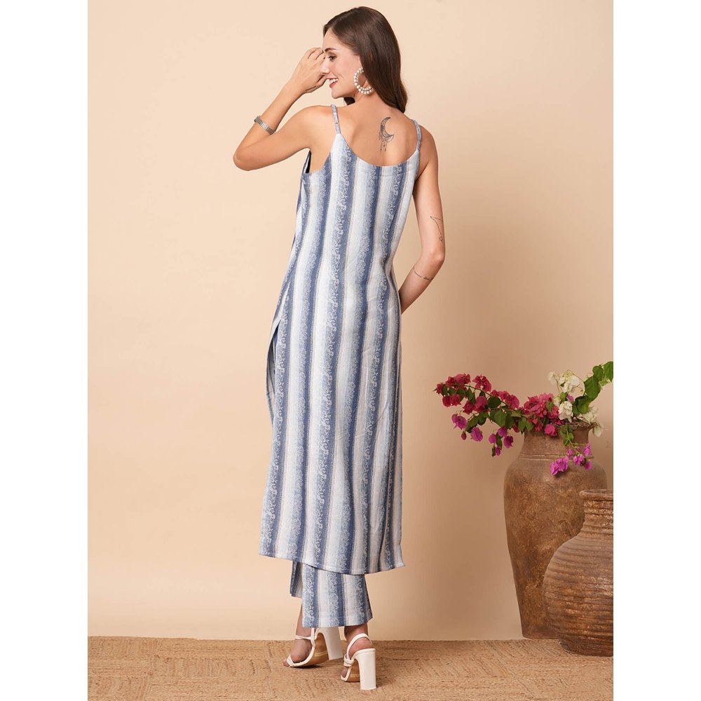 FASHOR Blue Ethnic Woven Striped Co-Ord (Set of 2)