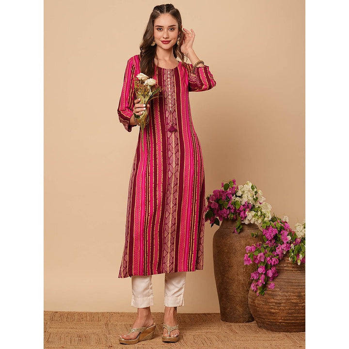 FASHOR Women Magenta Printed Sequined Kurta