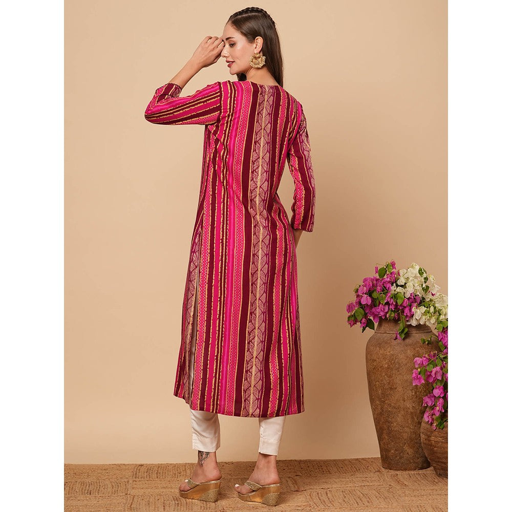 FASHOR Women Magenta Printed Sequined Kurta