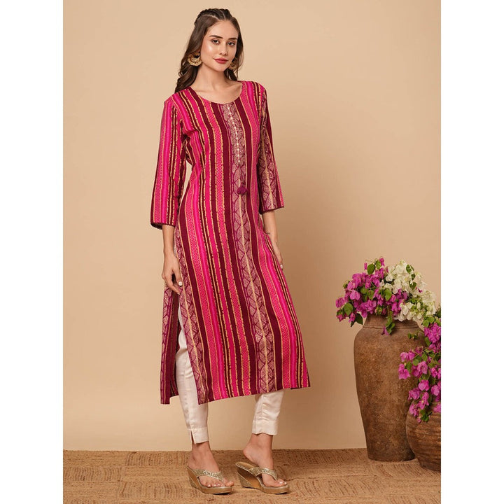 FASHOR Women Magenta Printed Sequined Kurta