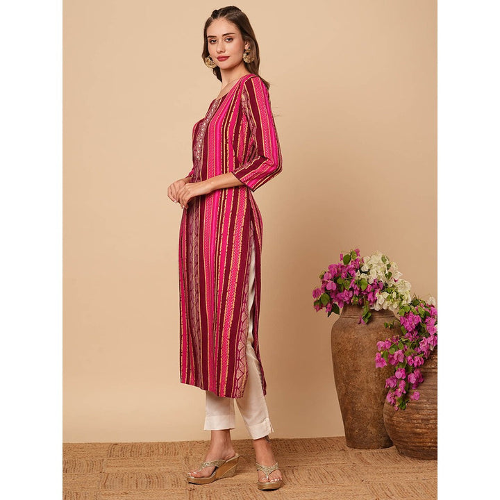 FASHOR Women Magenta Printed Sequined Kurta