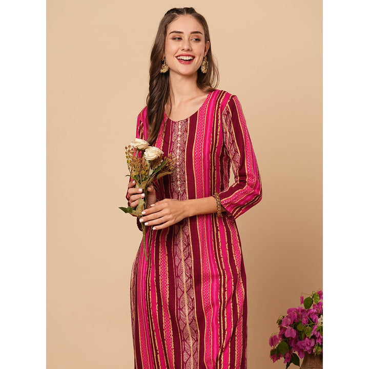 FASHOR Women Magenta Printed Sequined Kurta