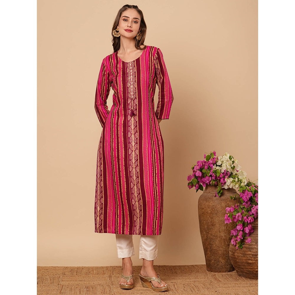 FASHOR Women Magenta Printed Sequined Kurta