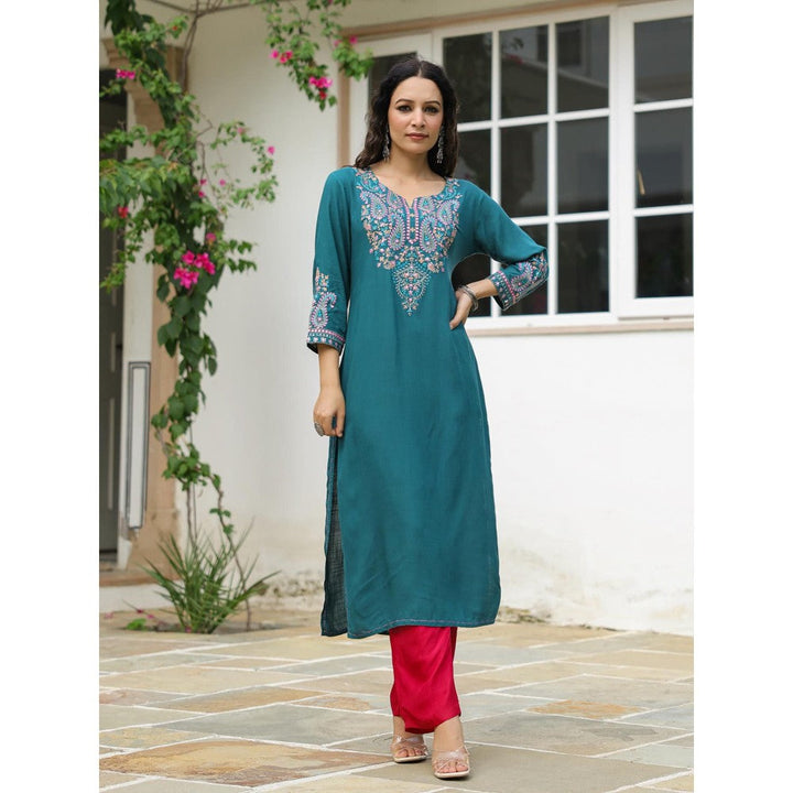 FASHOR Green Embroidered Embellished Kurta