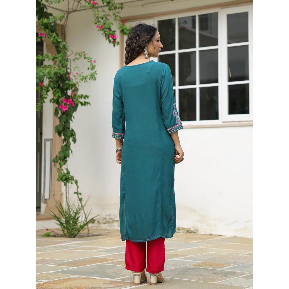 FASHOR Green Embroidered Embellished Kurta