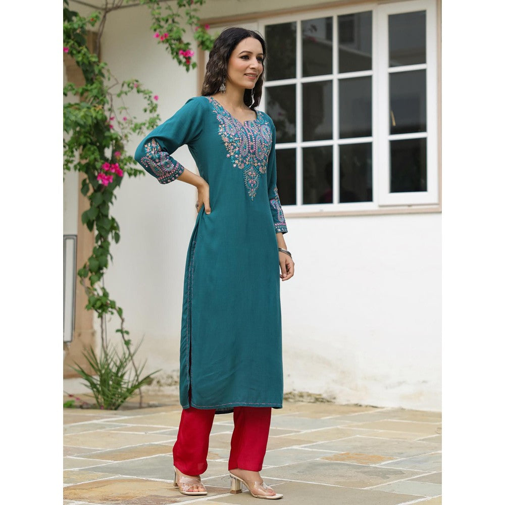 FASHOR Green Embroidered Embellished Kurta