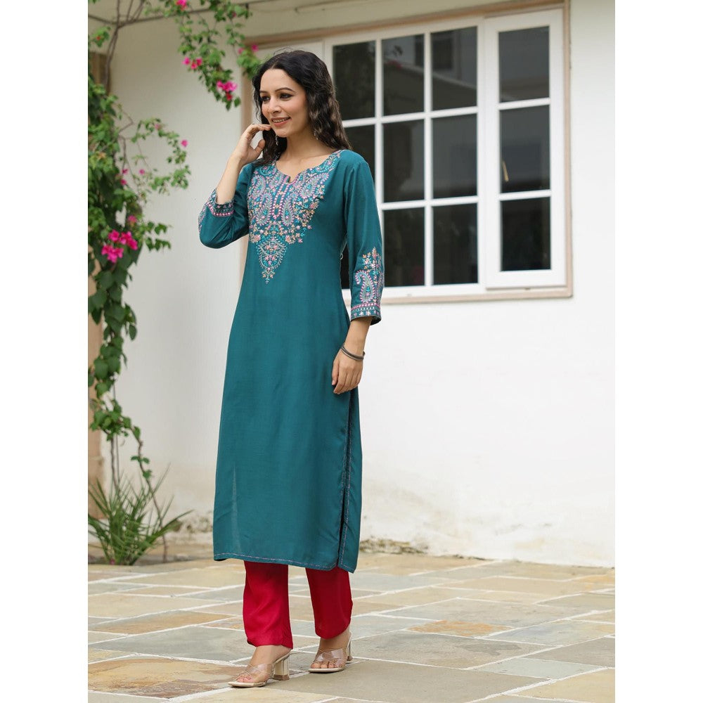 FASHOR Green Embroidered Embellished Kurta