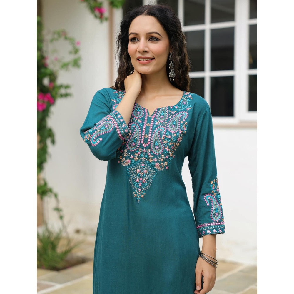 FASHOR Green Embroidered Embellished Kurta