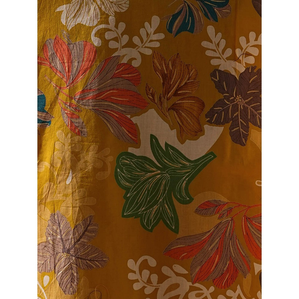 FASHOR Floral Printed Embroidered Kurta - Mustard and Multi