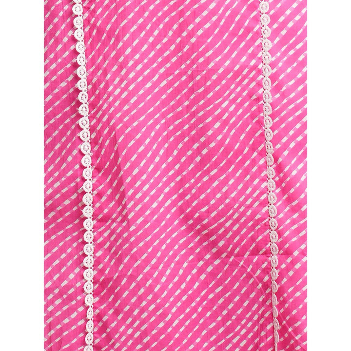 FASHOR Leheriya Printed and Embroidered Pink Straight Fit Kurta