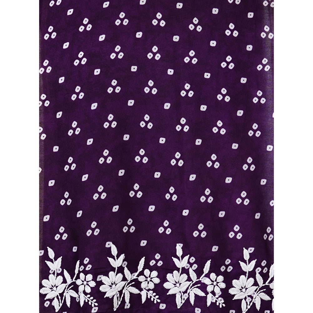 FASHOR Deep Purple Printed and Chikankari Embroidered Kurta