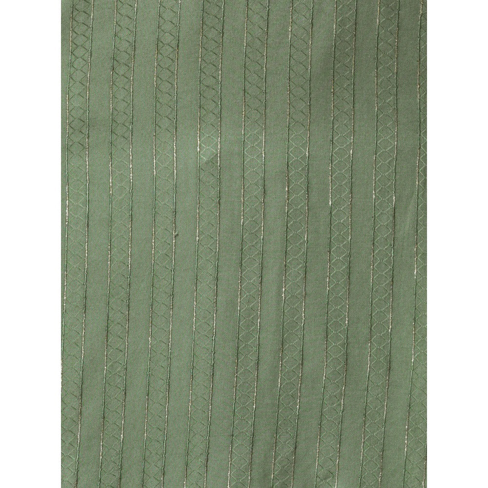 FASHOR Green Dobby Striped and Sequins Embroidered Kurta