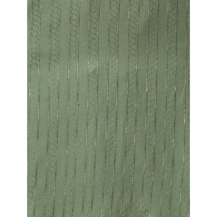 FASHOR Green Dobby Striped and Sequins Embroidered Kurta