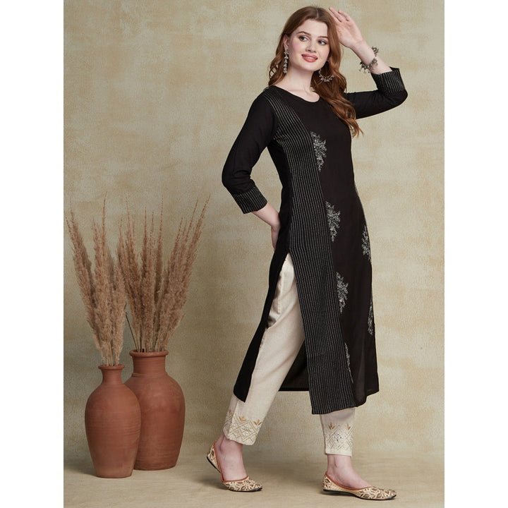 FASHOR Black Sequin and Zari Embroidered Kurta