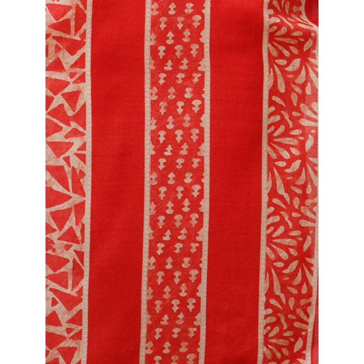 FASHOR Red Ethnic Printed Straight Fit Kurta