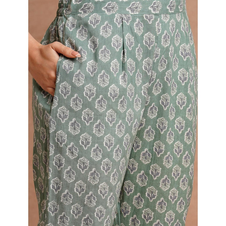 FASHOR Mint Green Floral Printed Anarkali Kurta with Pant & Dupatta (Set of 3)