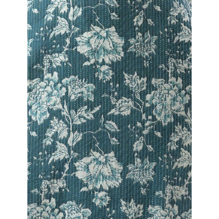 FASHOR Ethnic Floral Printed Straight Fit Kurta - Teal Blue