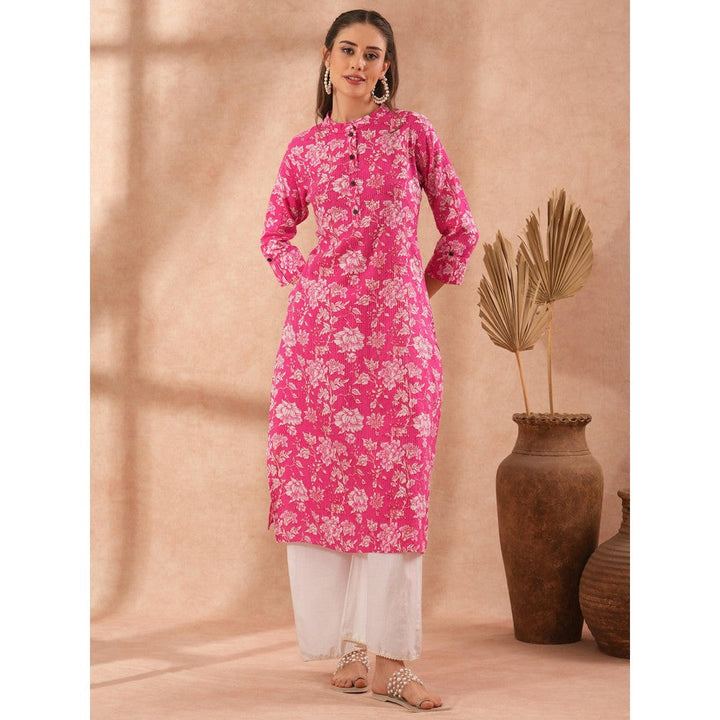 FASHOR Floral Printed Straight Fit Kurta - Pink