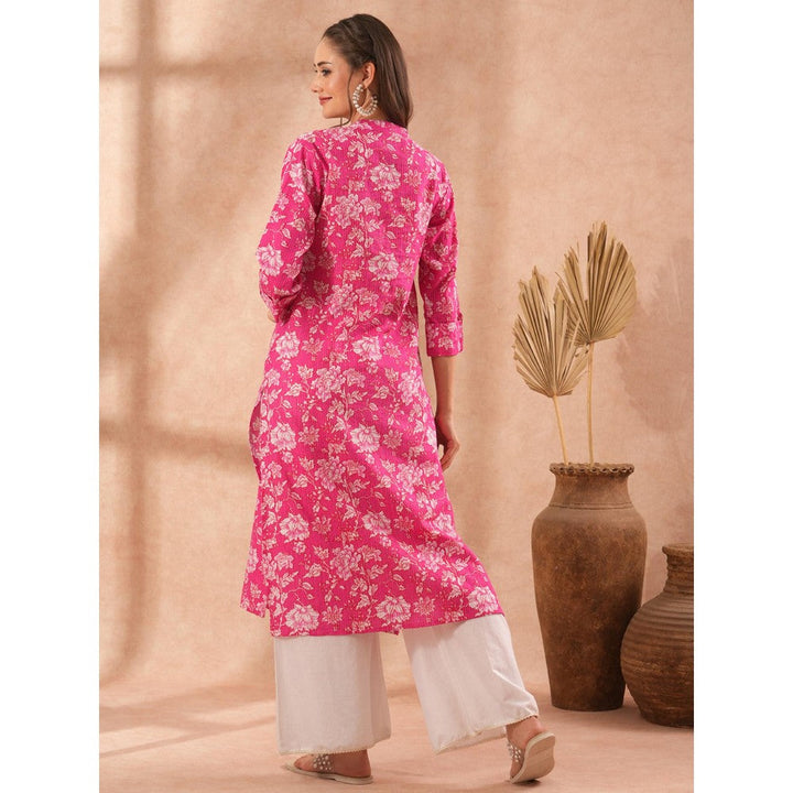 FASHOR Floral Printed Straight Fit Kurta - Pink