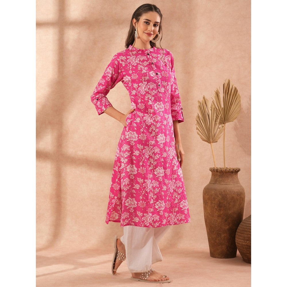 FASHOR Floral Printed Straight Fit Kurta - Pink