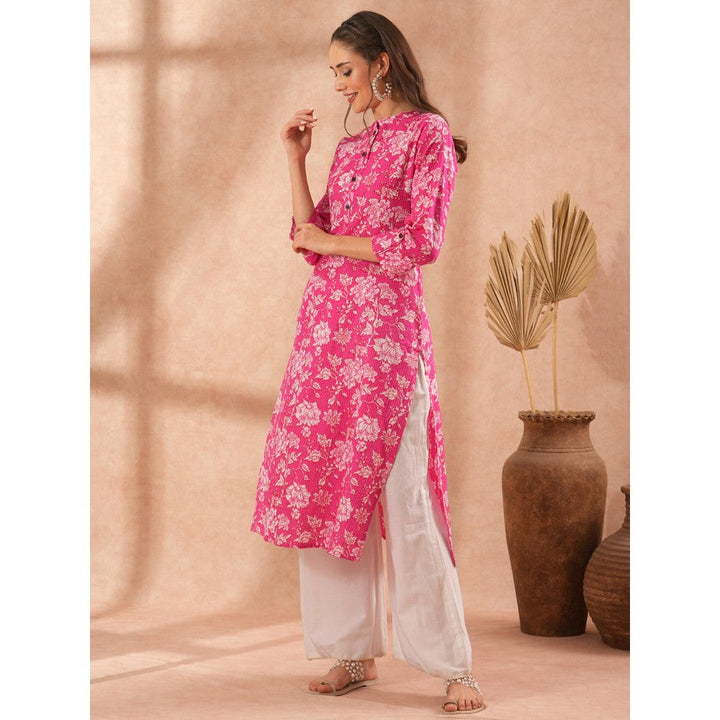 FASHOR Floral Printed Straight Fit Kurta - Pink