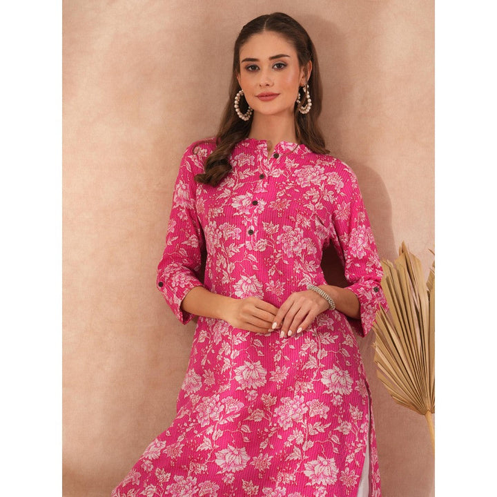 FASHOR Floral Printed Straight Fit Kurta - Pink