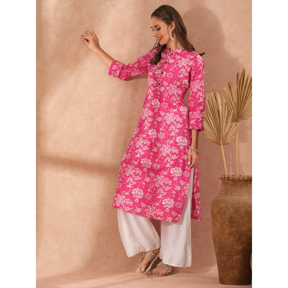 FASHOR Floral Printed Straight Fit Kurta - Pink