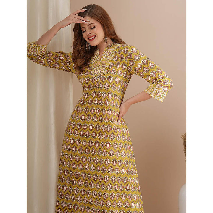 FASHOR Yellow Printed A-Line Flared Kurta