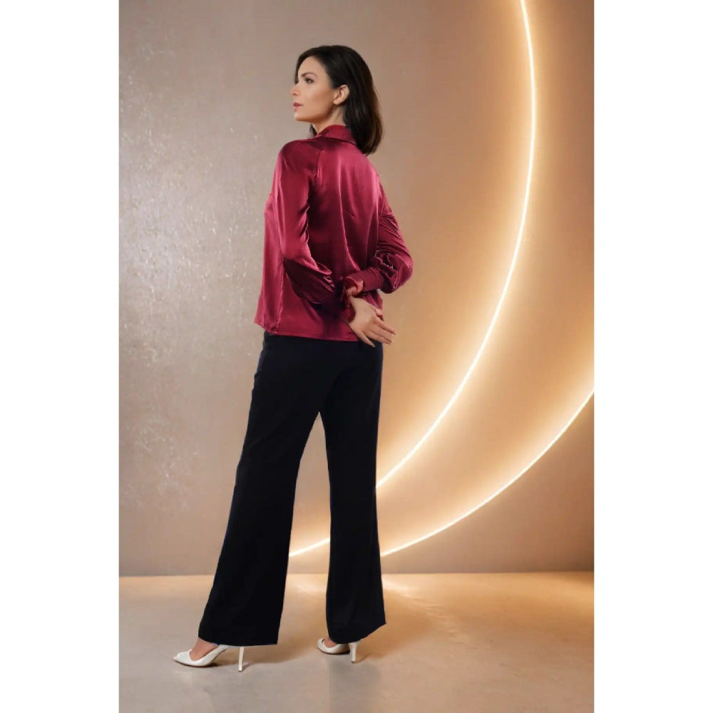 Fawn 24 Wine Satin Shirt