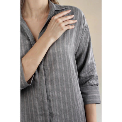 Fawn 24 Grey Striped Shirt Dress