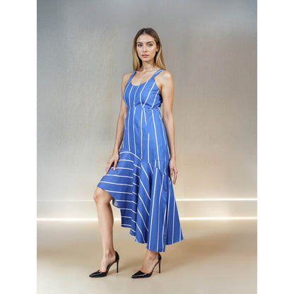 Fawn 24 Blue Modern Pop Stripe Dress