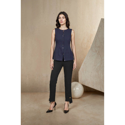 Fawn 24 Navy Blue Button Vest Top