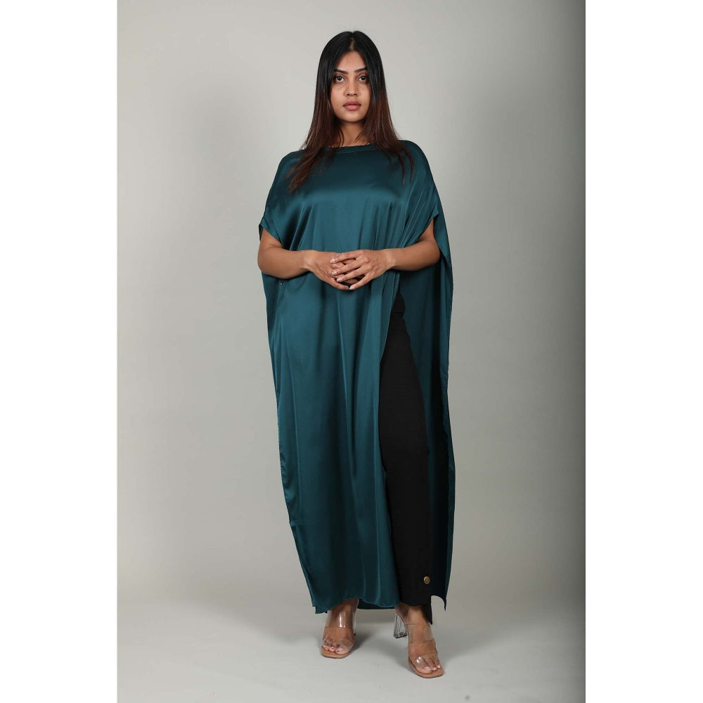 Fawn 24 Green Satin Asymm Kaftan Style Top