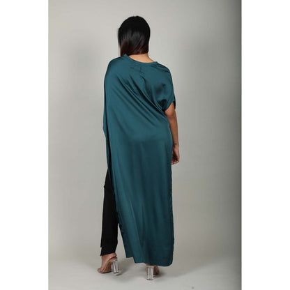 Fawn 24 Green Satin Asymm Kaftan Style Top