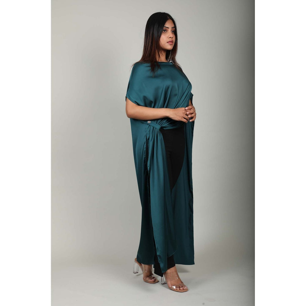 Fawn 24 Green Satin Asymm Kaftan Style Top