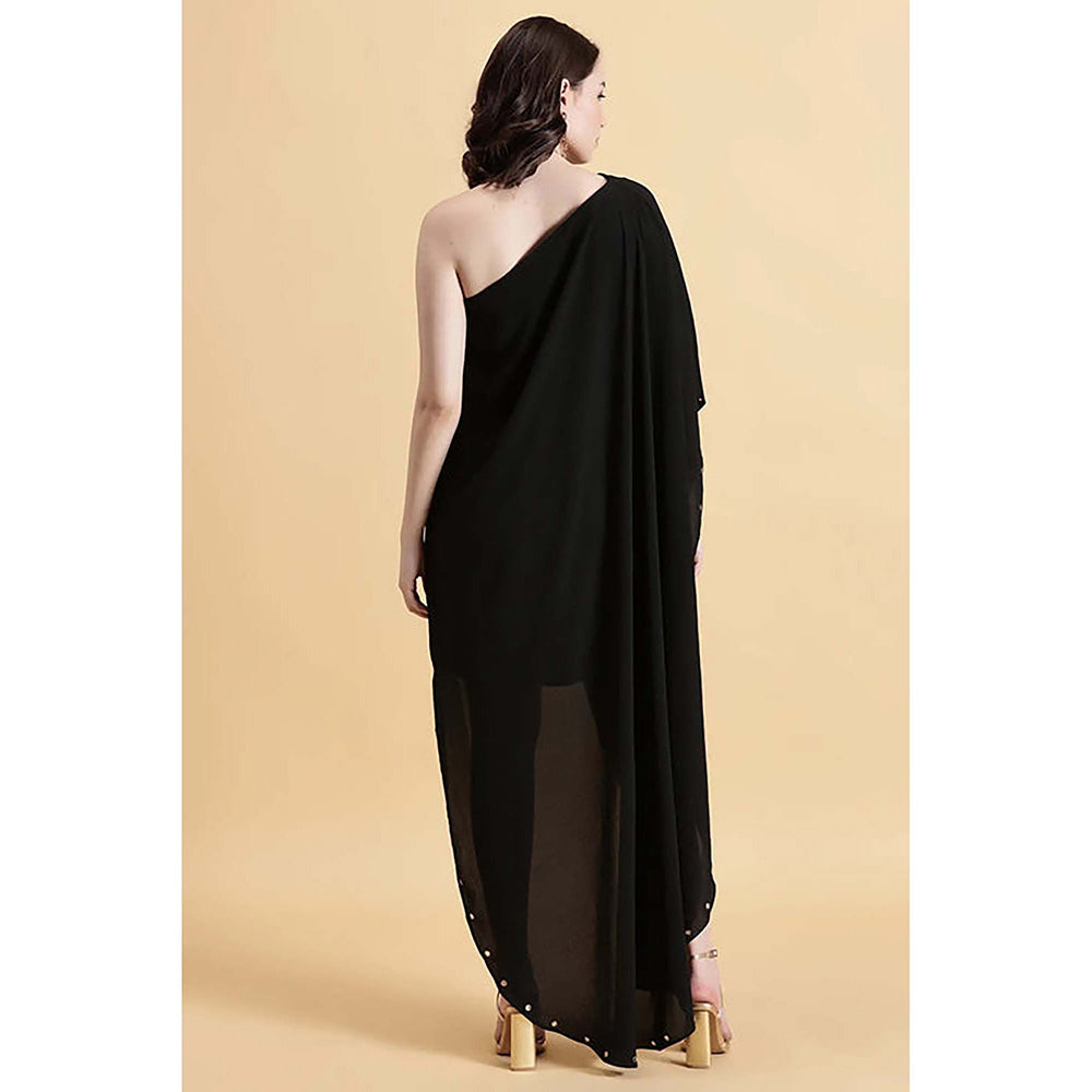 Fawn 24 Black Georgette Asymmetrical Solid/Plain Sleeveless Mini Dress