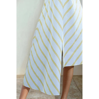Fawn 24 White Poplin V-Neck Stripes Sleeveless Midi Dress