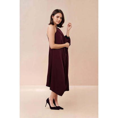 Fawn 24 Burgundy Crepe One Shoulder Solid/Plain Sleeveless Dress