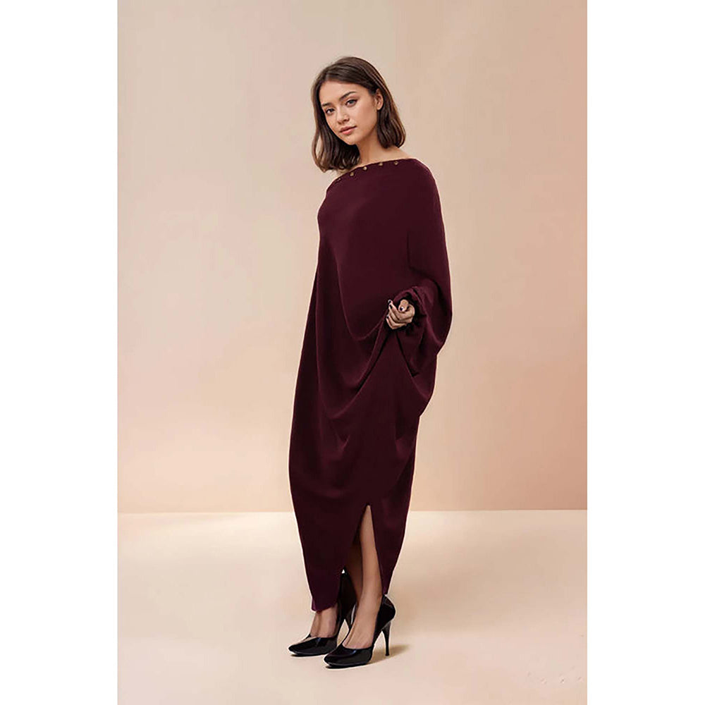 Fawn 24 Burgundy Crepe One Shoulder Solid/Plain Sleeveless Dress