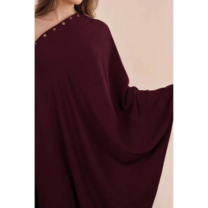 Fawn 24 Burgundy Crepe One Shoulder Solid/Plain Sleeveless Dress