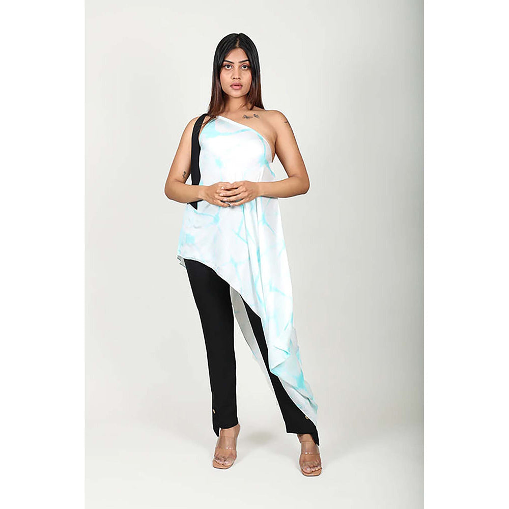 Fawn 24 White Satin Asymmetrical Tie And Dye Sleeveless Maxi Dress