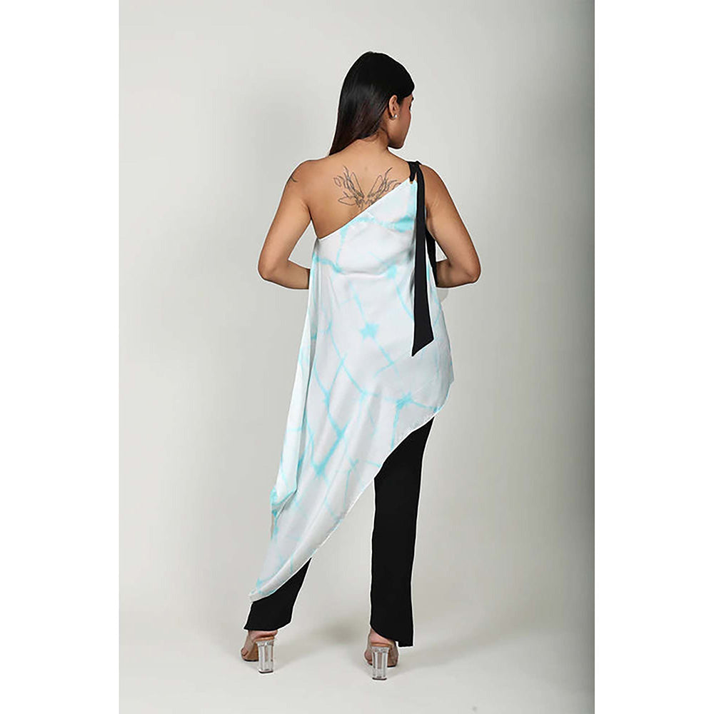 Fawn 24 White Satin Asymmetrical Tie And Dye Sleeveless Maxi Dress