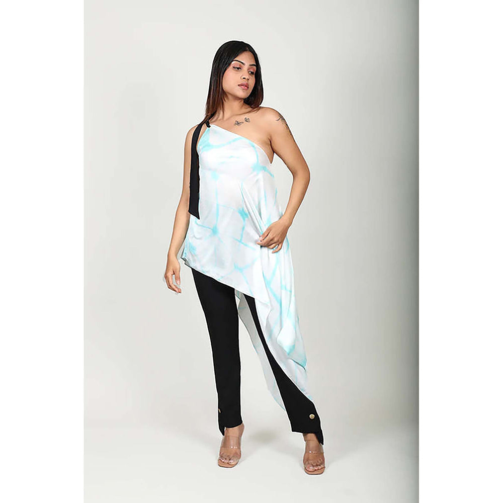 Fawn 24 White Satin Asymmetrical Tie And Dye Sleeveless Maxi Dress